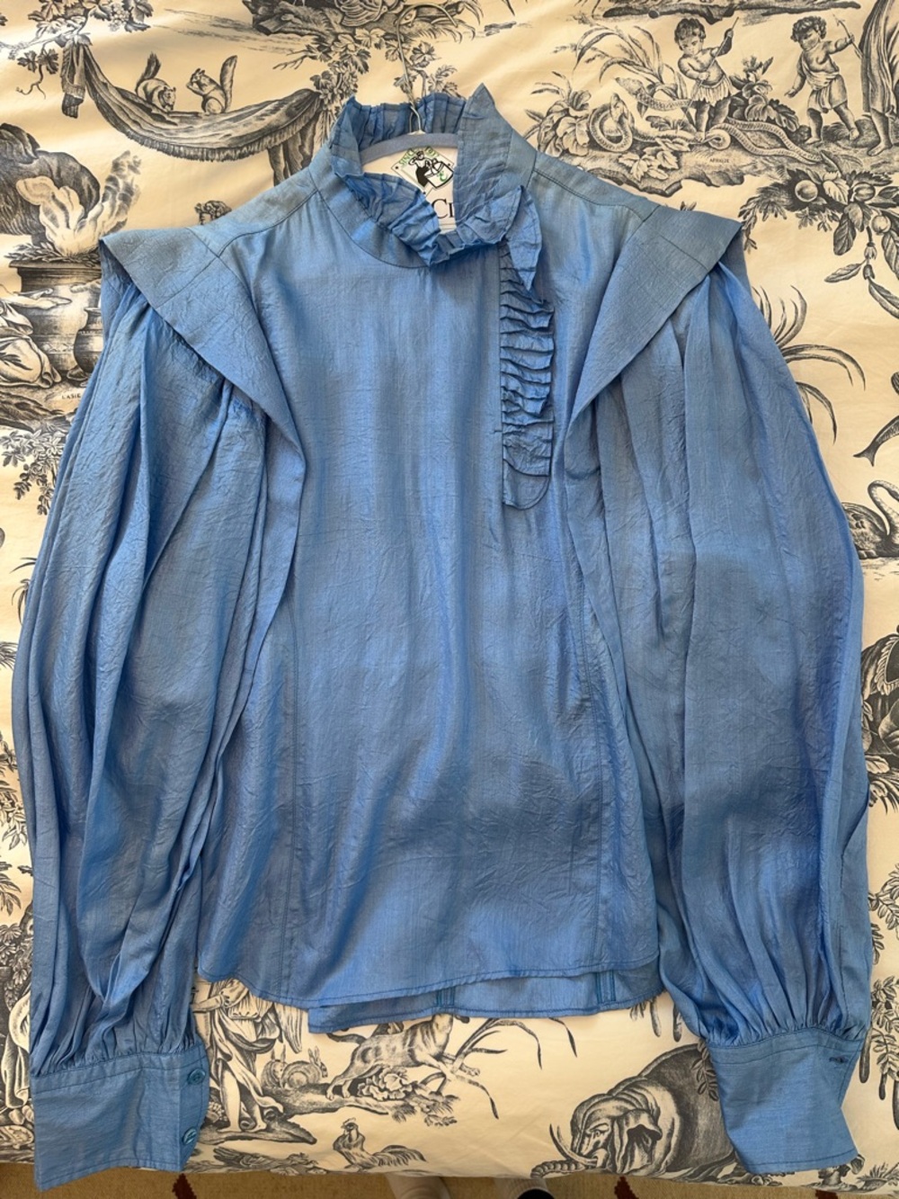 Isabel Marant Light Blue Ruffle-Trim Long Sleeve Blouse